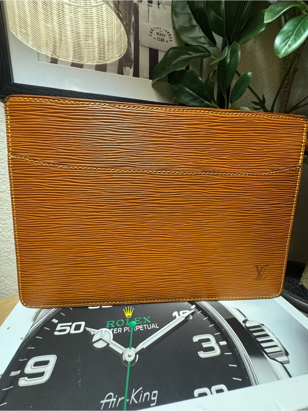 Louis Vuitton Vintage Epi Leather Zip Clutch Pochette Cognac LV